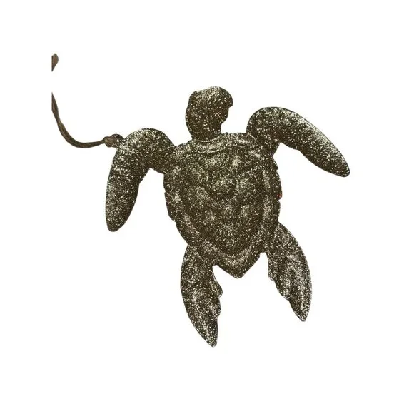 Glittery Sea Turtle Hanging Ornament 5" Gold & Brown Coastal Decor Metal - Picture 3 of 4